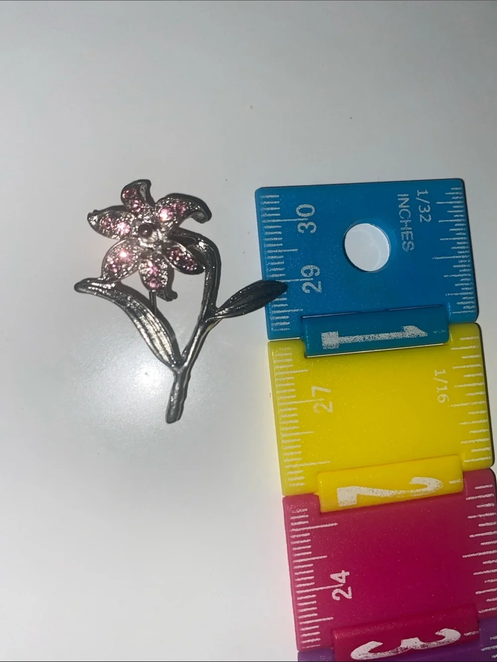 Delicate Pink Crystal Floral Brooch - Silver Tone